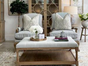 EX-DISPLAY - Pair of Marie Antoinette Armchairs & Coffee Table in Arran Dove