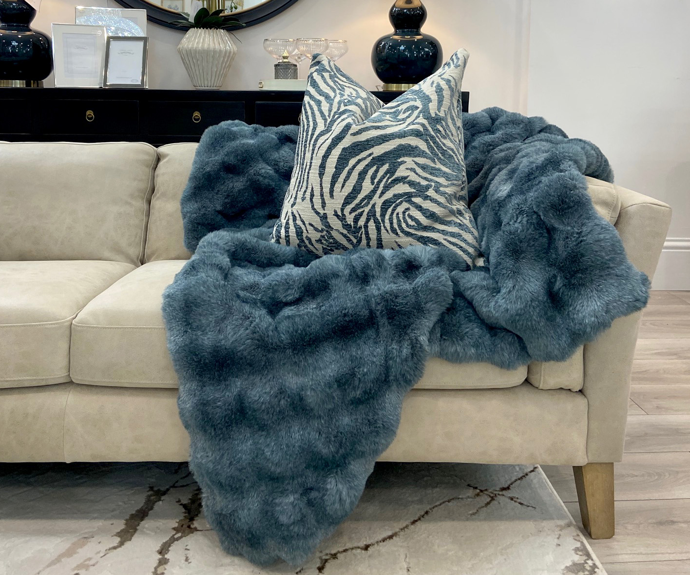 Faux Fur Throw - Petrol, 145 x 170cm