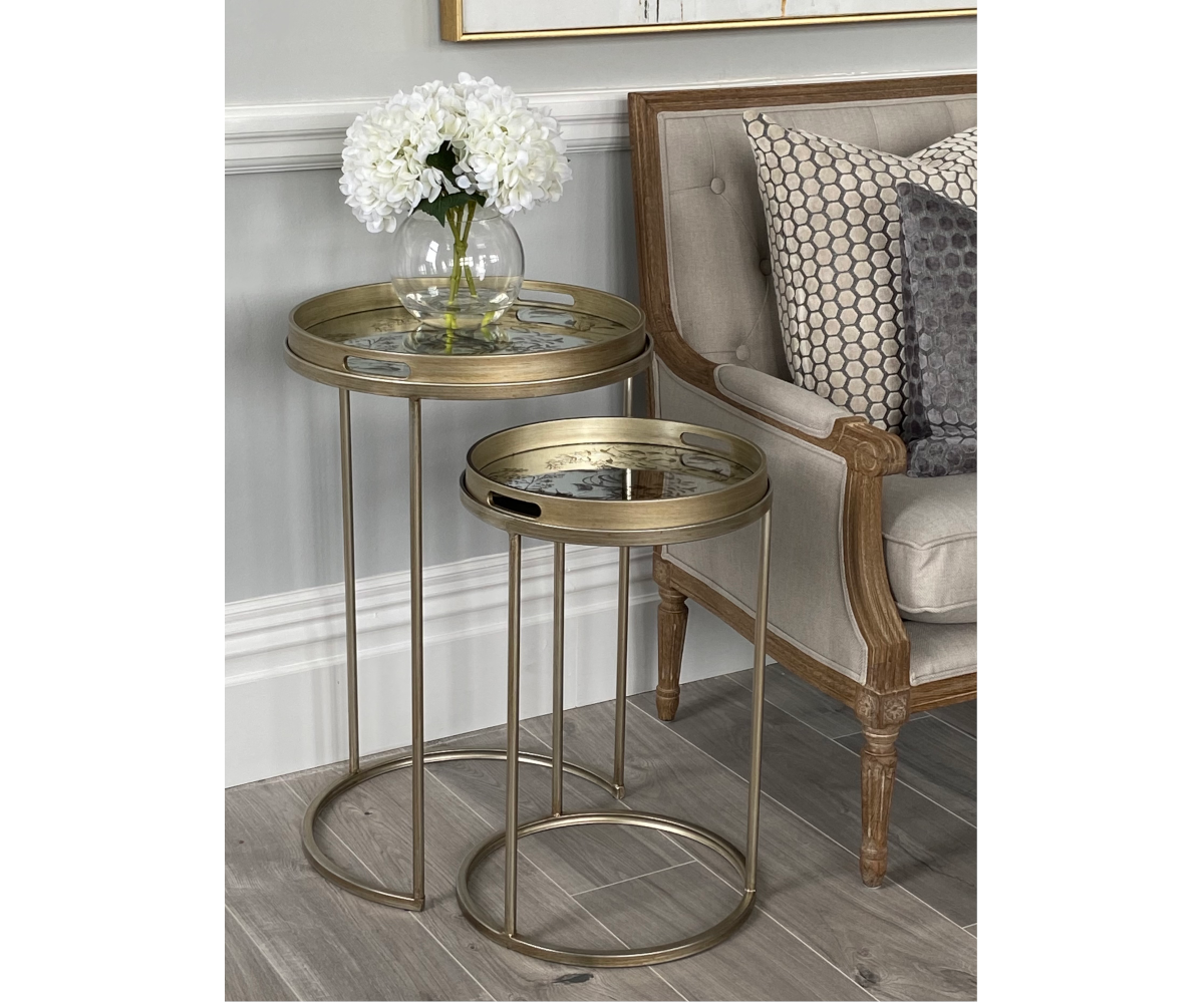 Blossom Gold Nest of Tables, Set of 2 Nesting Tables with Trays
