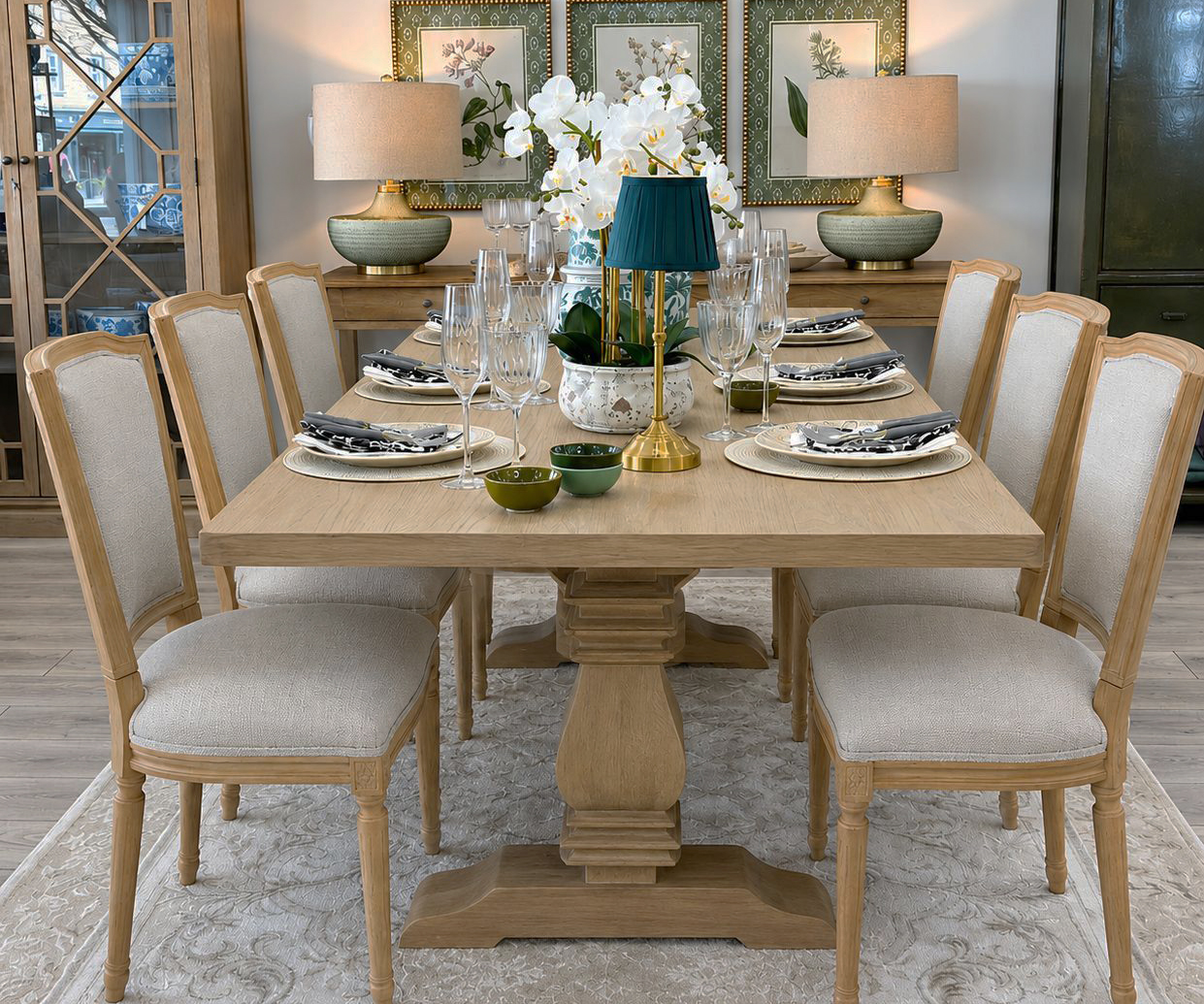EX-DISPLAY - Halland 200cm Dining Table with Oak Base and 6 Halland Dining Chairs