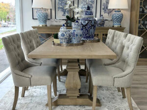 Halland 200cm Dining Table with Oak Base and 6 Ava Dining Chairs