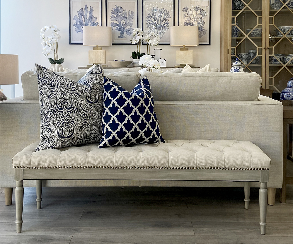 Pippa Bench Stool in Herringbone Oatmeal