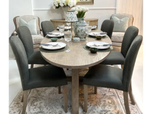 Hamptons Oval Dining Table 220cm & 6 Henley Dining Chairs in Olive Gren