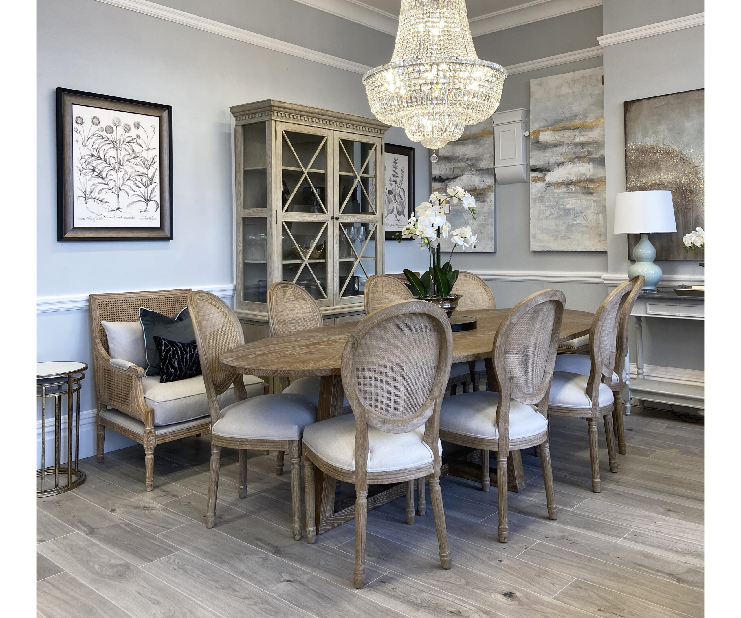 EXDISPLAY DINING SET Hamptons 280cm Oval Dining Table & Eight Markus