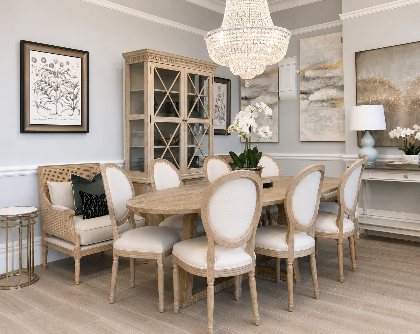 Hamptons 280cm Oval Dining Table & 8 Markus Dining Chairs