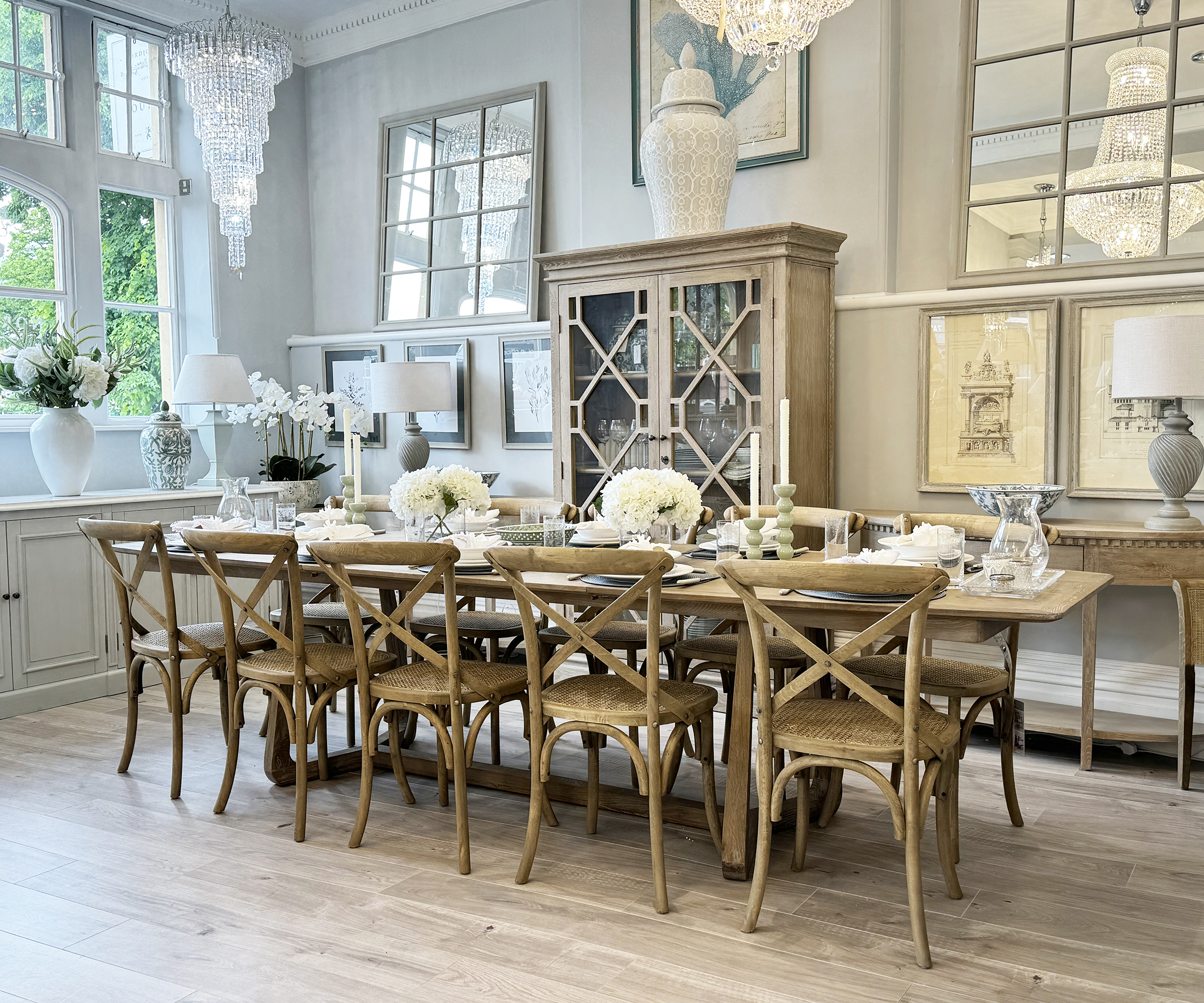 ONE SET ONLY - Malmo Extending Oak Dining Table & 10 Cross Back Dining Chairs