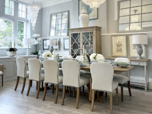 Malmo Extending Oak Dining Table & 10 Henley Dining Chairs in Wheat