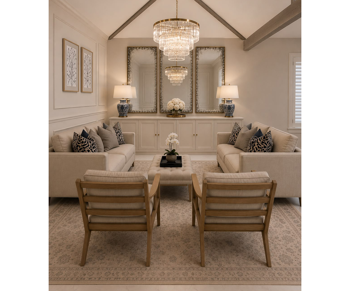 Complete Ex-Display Set - 2 x Gothenburg 3 Seater Sofas, 2 x Henrick Chairs & Constance Footstool in Linen