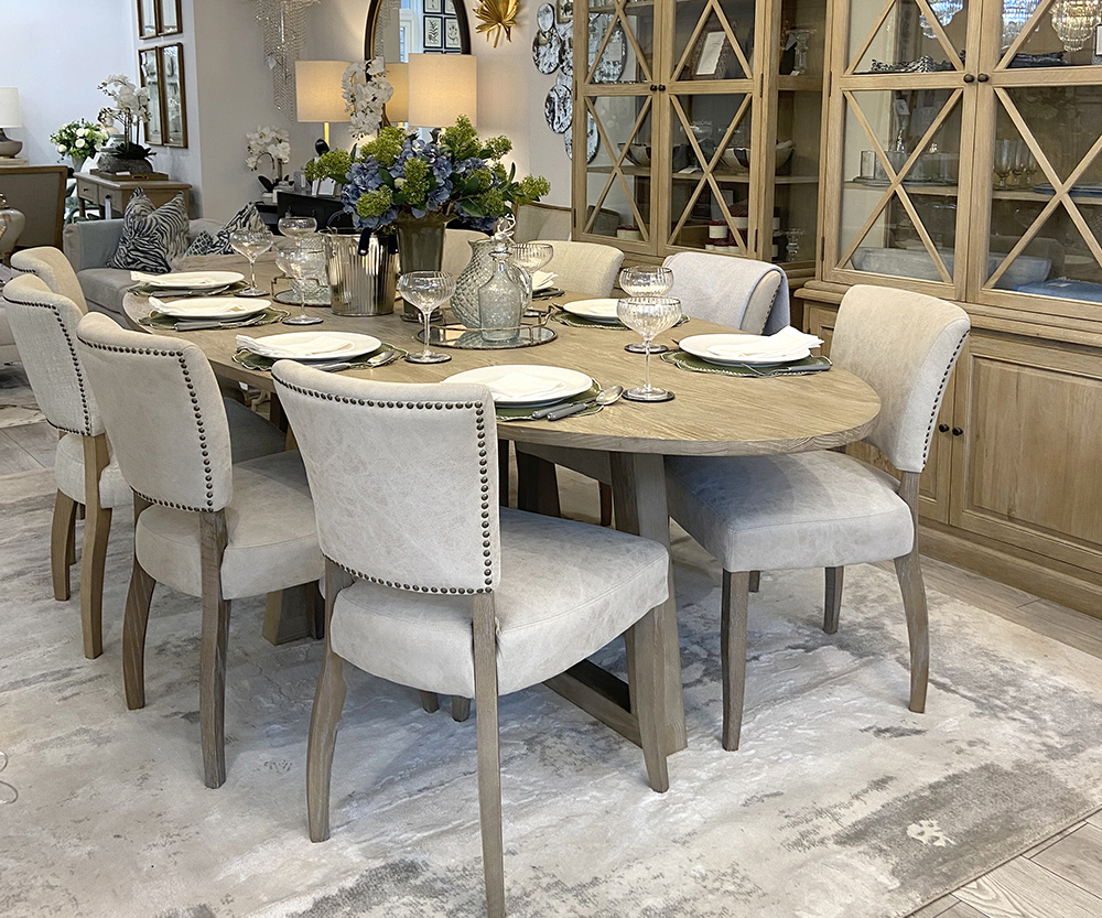 EX-DISPLAY - Hamptons 280cm Oval Dining Table & 8 Lars Dining Chairs in Clay Leather
