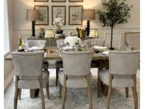 Newport 200cm Dining Table & 6 Lars Dining Chairs in Discontinued Ash Grey Leather