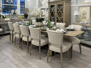 EX-DISPLAY - Malmo Extending Oak Dining Table & 10 Lars Dining Chairs in Linen
