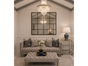 COMPLETE SET- EX-DISPLAY - Lars 3 Seater Sofa, Constance Footstool, Mirror & Drinks Trolley