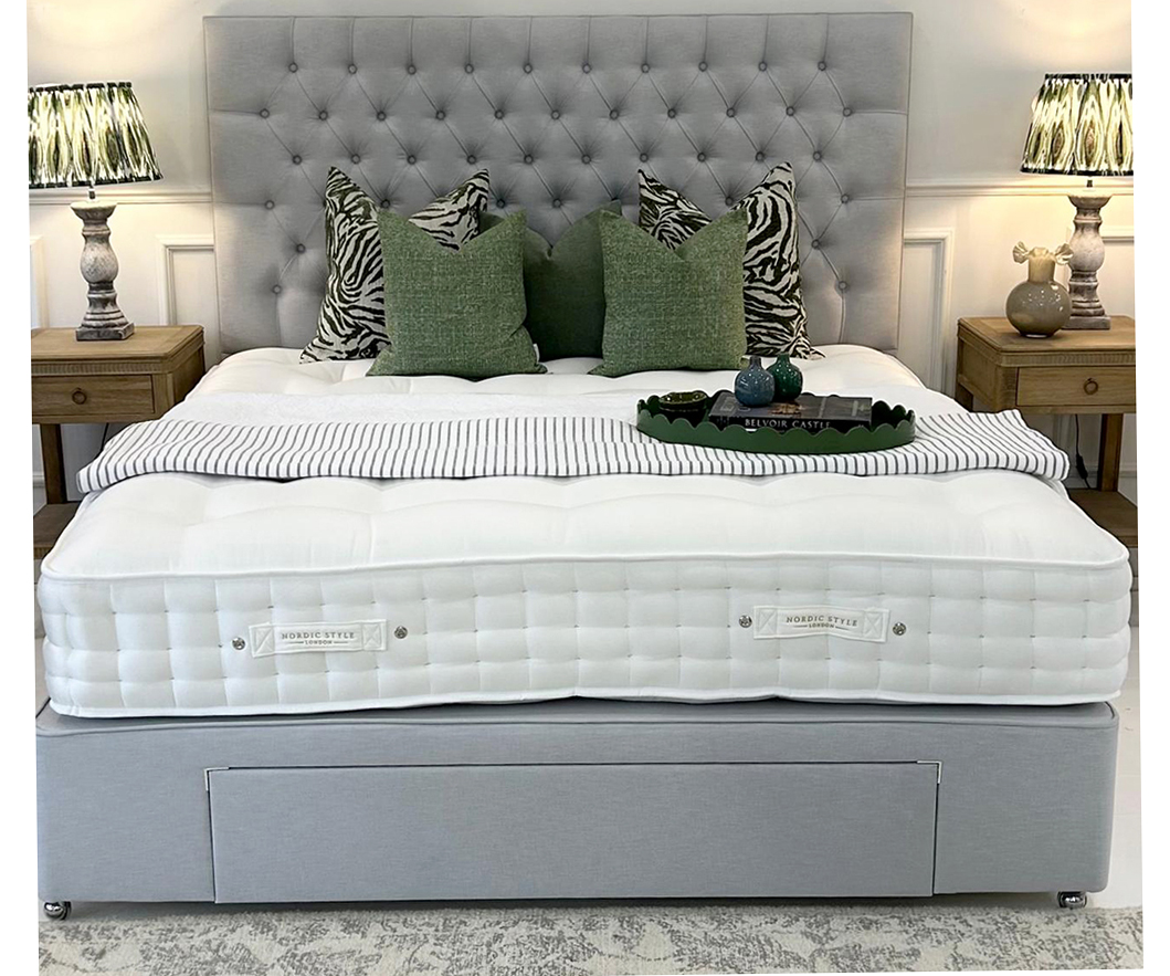 EX-DISPLAY - King Size Richmond Headboard, Divan Base with 1 Jumbo Drawer & 2000 Pocket Sprung Mattress