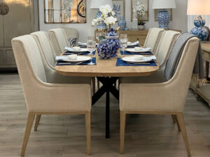 EX-DISPLAY - Solid Teak Oval Dining Table & 6 High Back Dining Chairs