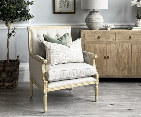 Louis XVI Oak Armchair in Arran Linen with Light Oak Frame