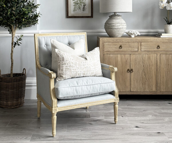 Louis XVI Oak Armchair in Arran Dove with Light Oak Frame
