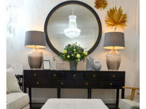 Ex-Display - Black 9 Drawer Console & Round Mirror