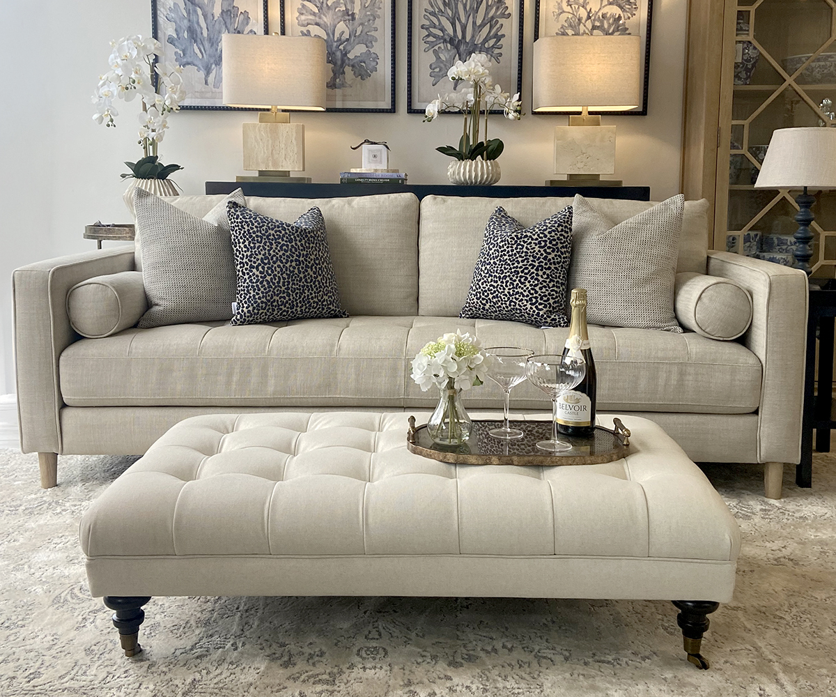 Large Woodstock Footstool in Natural Calico Fabric