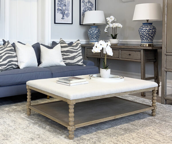 Large Bobbin Upholstered Coffee Table in Wheat, 140cm