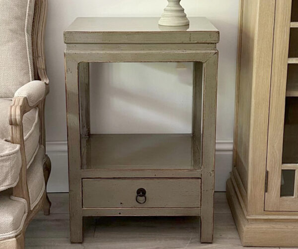 Oriental Style Bedside Chest in Grey