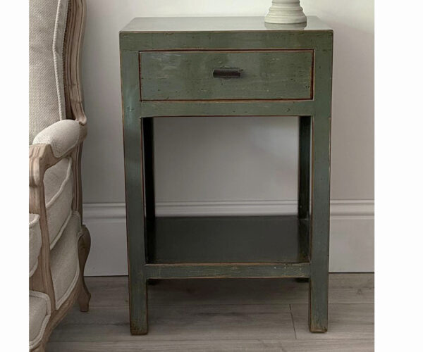 Oriental Style Mei 1 Drawer Bedside Table in Moss