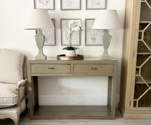 Oriental Style Mei 2 Drawer Console Table in Grey