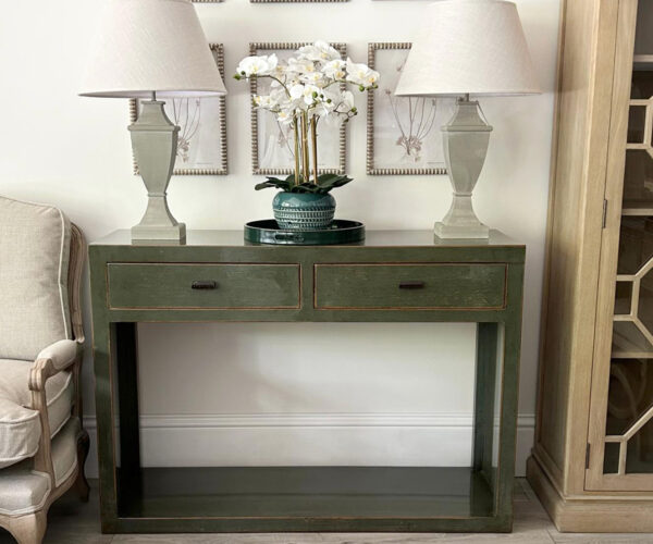 Oriental Style Mei 2 Drawer Console Table in Moss