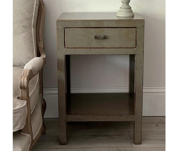 Oriental Style Mei 1 Drawer Bedside Table in Grey