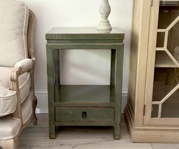 Oriental Style Bedside Chest in Moss