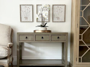 Oriental Style Wuzhen  3 Drawer Console Table in Grey