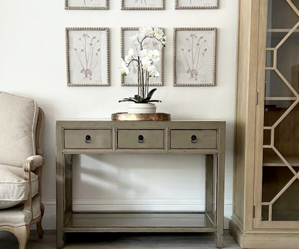 Oriental Style Wuzhen  3 Drawer Console Table in Grey