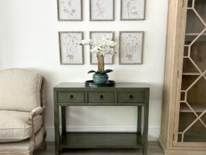 Oriental Style Wuzhen 3 Drawer Console Table in Moss