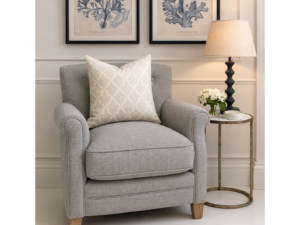 DISCONTINUED FABRIC - Karine Armchair in Swedish Grey