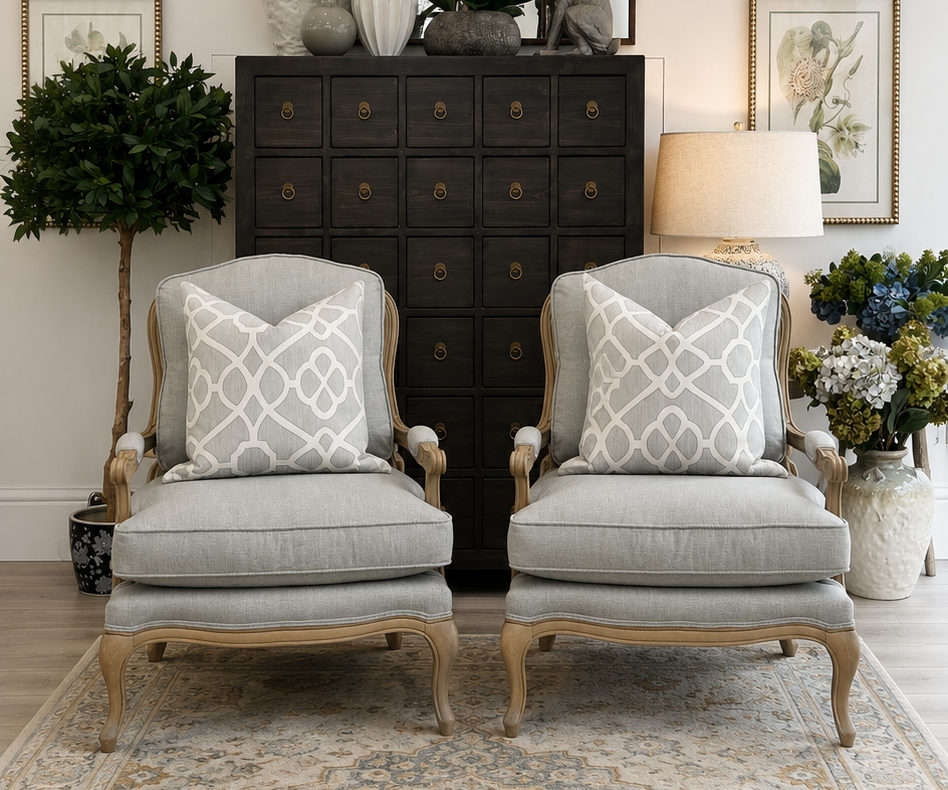 DISCONTINUED FABRIC - Marie-Antoinette Armchair in Swedish Grey