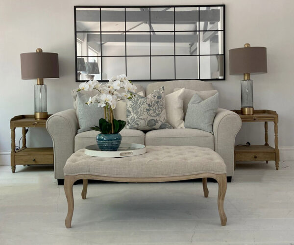 COMPLETE SET - Woodstock 2 Seater Sofa in Wheat & Florence Ottoman in Porridge