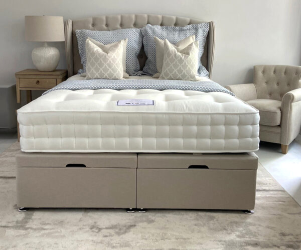 COMPLETE BEDSET - King Size Chelsea Winged Headboard with Ottoman Storage Base & Sandringham 2000 Pocket Sprung Mattress