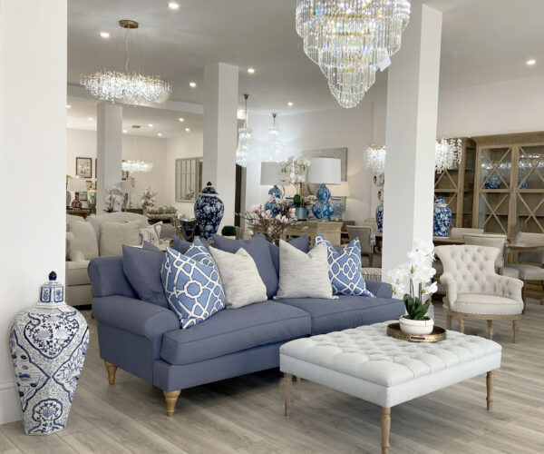 COMPLETE SET - Highmore 3 Seater Sofa in Hummingbird & Upholstered Footstool in Arran Dove