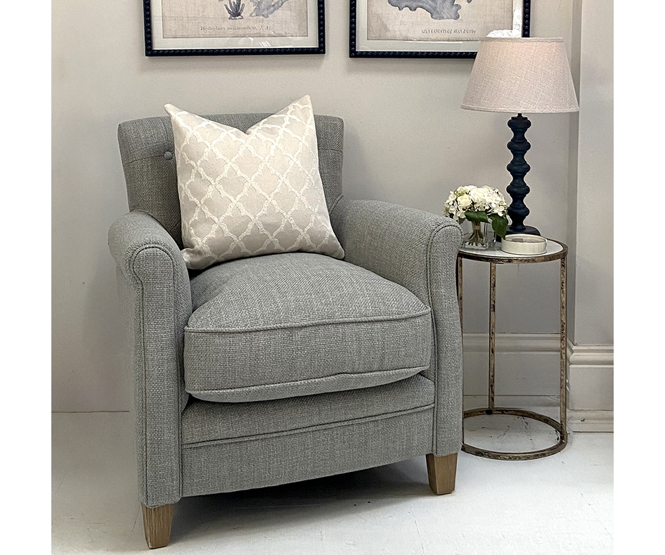 DISCONTINUED FABRIC - Pair of Karine Armchairs in Swedish Grey