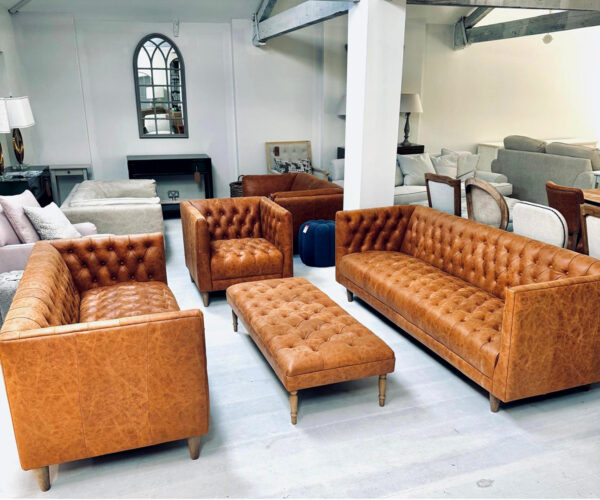 COMPLETE SET - Lars 3 Seater Sofa, 2 Seater Sofa, Armchair and Footstool in Tobacco Leather