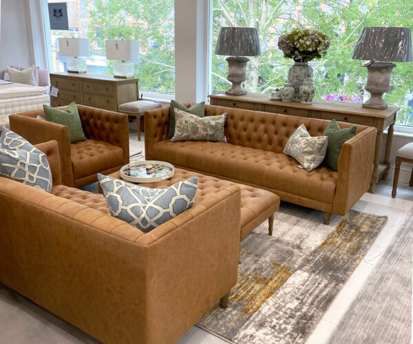 COMPLETE SET - Lars 3 Seater Sofa, 2 Seater Sofa, Armchair and Footstool in Tobacco Leather