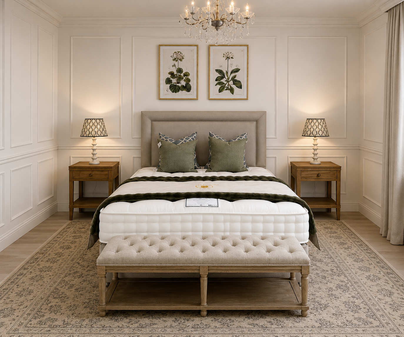 COMPLETE BED - Kingsize Pimlico 54" Headboard, Divan Base & 1000 Balmoral Mattress