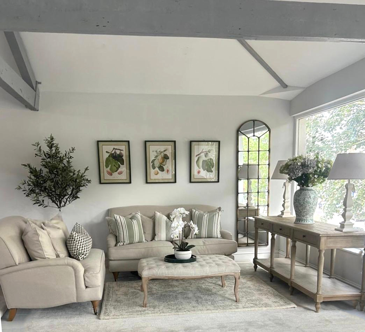 COMPLETE LIVING ROOM SET - Burleigh 2 Seater Sofa in Parchment, Burleigh Loveseat in Parchment , Florence Footstool and Ariso Rug in Stone