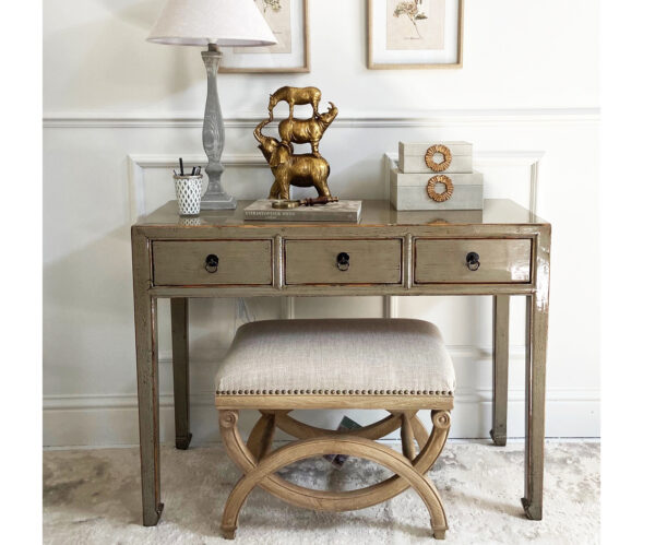 COMPLETE SET - EX-DISPLAY - Oriental Style Lijang Desk in Grey & Ebba Dressing Table Stool
