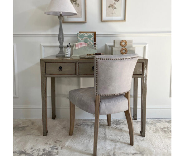 COMPLETE SET - Oriental Style Lijang Desk in Grey & Lars Dining Chair in Ash Grey Leather