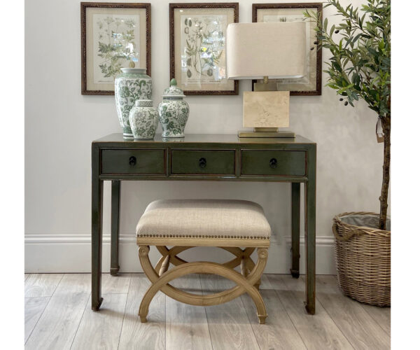 COMPLETE SET - EX-DISPLAY - Oriental Style Lijang Desk in Moss & Ebba Dressing Table Stool