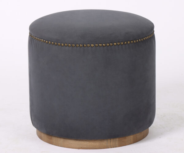 PRE-ORDER - Amelia Ottoman in Smoke Blue Leather