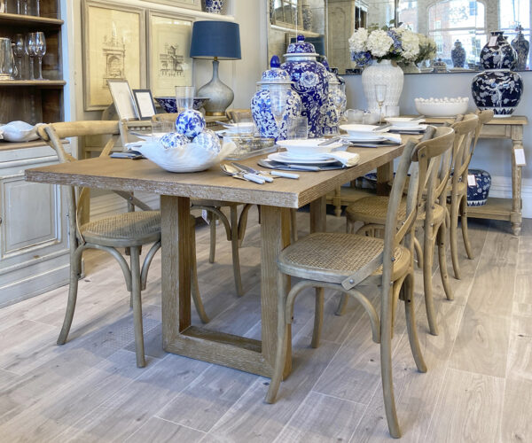 PRE-ORDER - Newport Dining Table, 200cm & 6 Rustic Cross Back Dining Chairs
