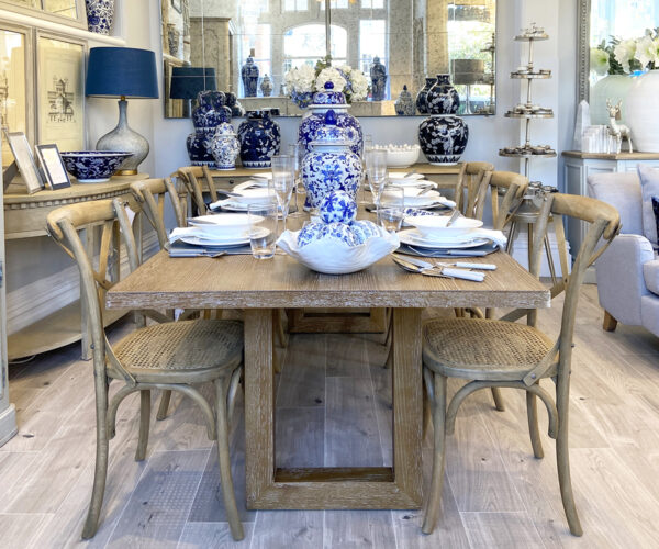 PRE-ORDER - Newport Dining Table, 240cm & 8 Rustic Cross Back Dining Chairs