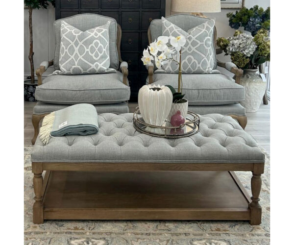 EX-DISPLAY - 2 x Marie Antoinette Armchairs in Swedish Grey, Astrid Coffee Table in Swedish Grey and Wilde Rug 160x230cm