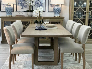 ONE SET ONLY - Newport Dining Table 240x100cm with 8 Lars Dining Chairs in Porridge Fabric